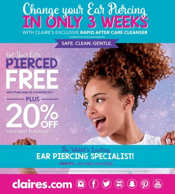 Is claire's ear piercing free sale