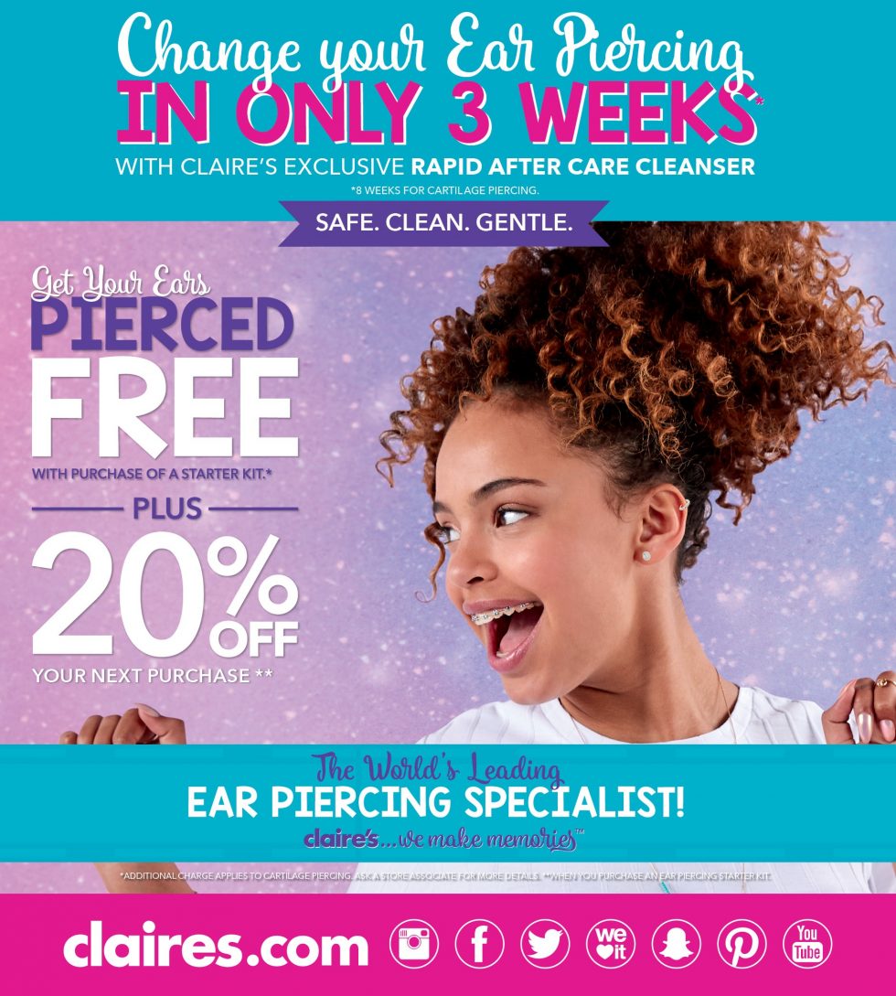 FREE Ear Piercing at Claire's! Galleria at Crystal Run