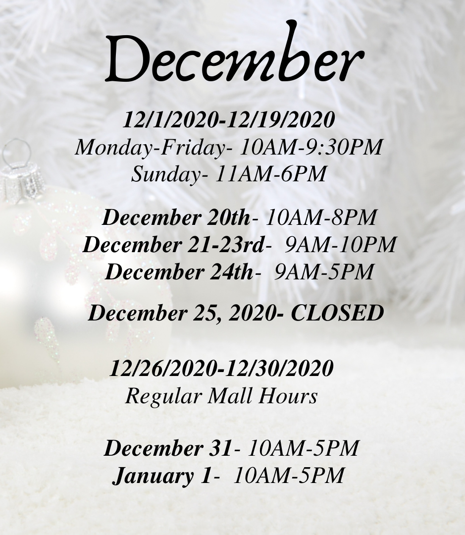 Holiday Hours 2020 Galleria at Crystal Run