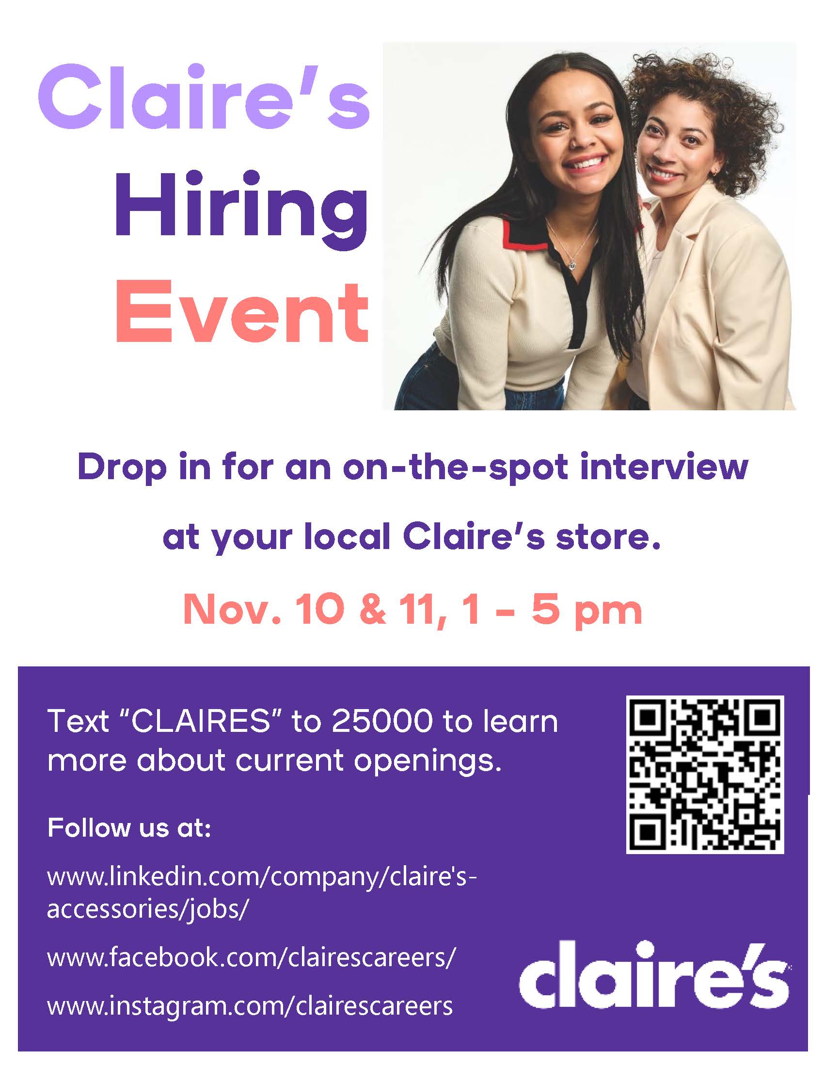 Hiring Event Poster 11 10 22 Claires